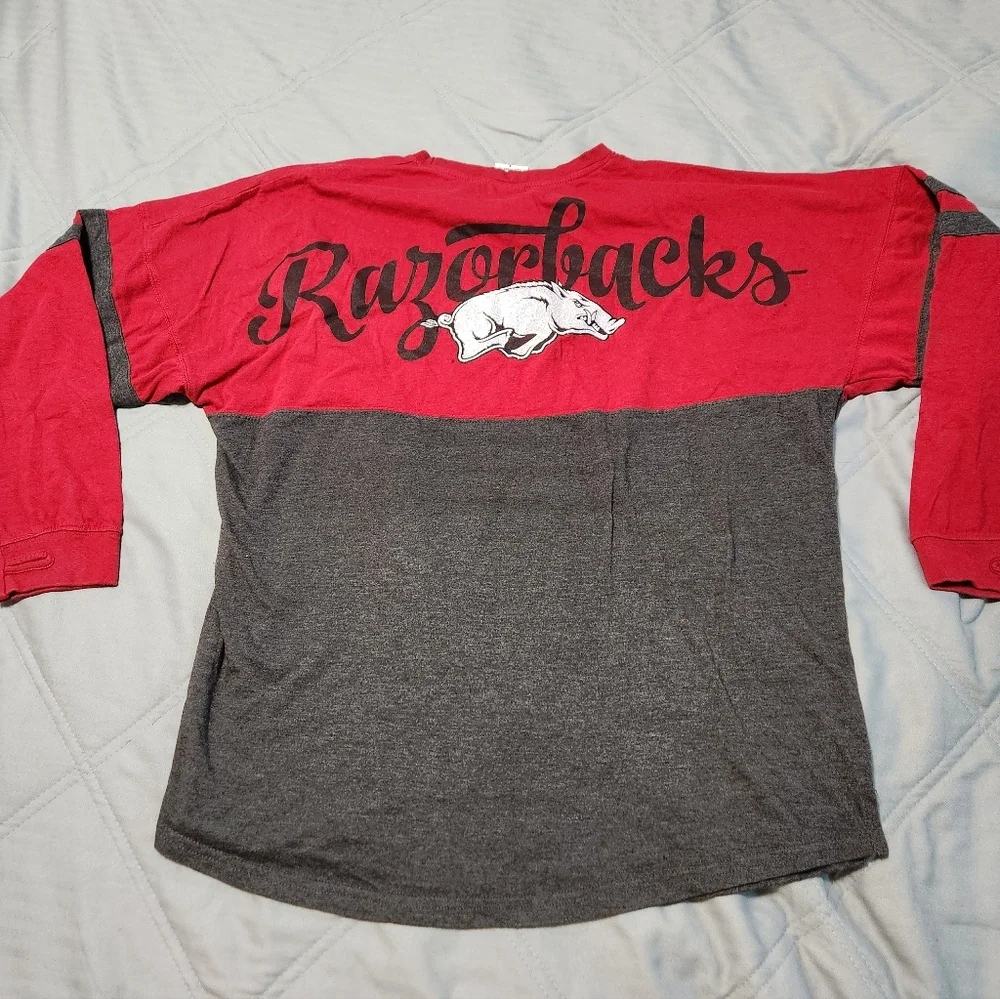 Razorbacks Long Sleeve Shirt Red Large Oversize Thumb Holes Glitter